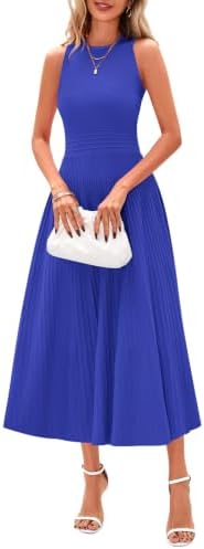 PRETTYGARDEN Women's Summer Pleated Midi Work Dress