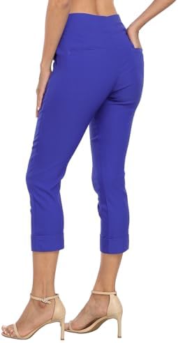 HDE Pull On Capri Pant for Women w/Pockets Elastic Waist Cropped Work Pant