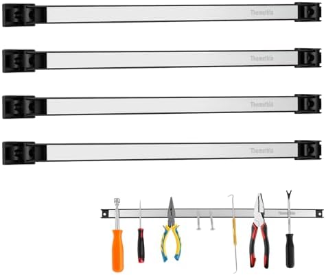 18" Magnetic Tool Holder Strip, 4 Pieces Silver Metal Tool Organizer Rack with Stainless Steel Surface, Magnet Bar for Garage Workshop, Easy To Install with Mounting Screws