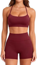 SUUKSESS Women 2 Piece Workout Sets Padded Halter Sports Bras High Waisted Biker Shorts with Pockets