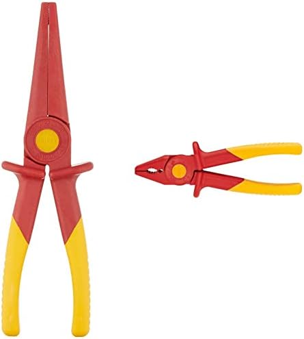 KNIPEX Tools 98 62 02, Flat Nose Plastic Pliers 1000V Insulated & 62 01 Snipe Nose Plastic Pliers 1000V Insulated, Red/Yellow