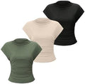 OYOANGLE Women's 3 Pack Business Casual Outfits Mock Neck Ribbed Tank Tops