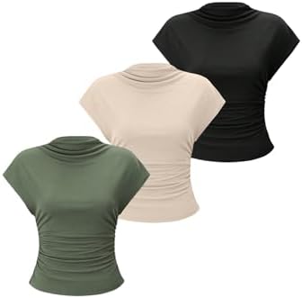 OYOANGLE Women's 3 Pack Business Casual Outfits Mock Neck Ribbed Tank Tops