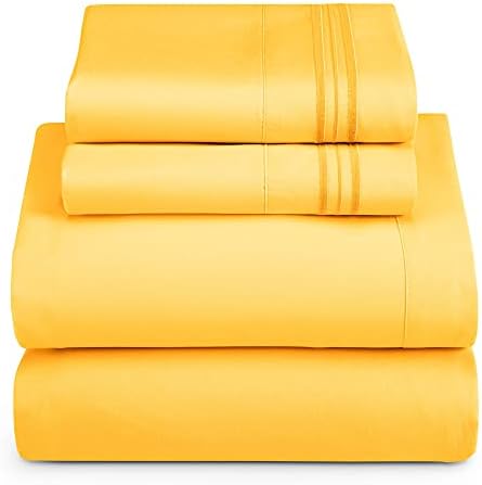 Hearth & Harbor Twin XL Size Sheets - 3 Piece Bed Sheet Set, Hotel Luxury Double Brushed Bed Sheets - Extra Soft Bedding Sheets & Pillowcases, Twin XL, Yellow
