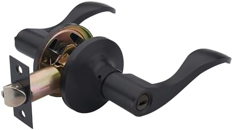 1 Pack of HENYIN Wave Lever Door Lock/Door Knob Hardware Handle and Closet Lockset, Black Color, Bathroom Version Without Key,Right Hand (805-B-R-Bk)