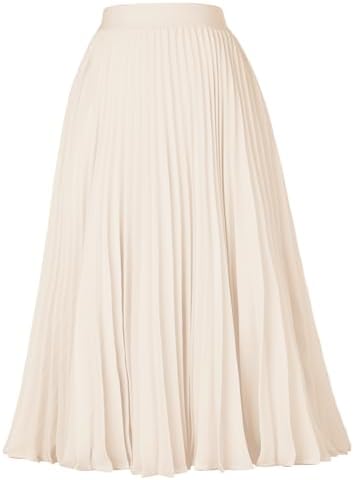 GRACE KARIN Pleated Midi Skirt for Women Chiffon A-Line Outfits