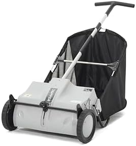 Dapper Supply 22-Inch Push Lawn Sweeper, Grass, Lawn and Leaf Cleanup Collector with Large 3.5 cu. ft. Hopper Bag, Durable Wheels, and Dual Spinning Brushes, Grey