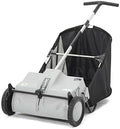 Dapper Supply 22-Inch Push Lawn Sweeper, Grass, Lawn and Leaf Cleanup Collector with Large 3.5 cu. ft. Hopper Bag, Durable Wheels, and Dual Spinning Brushes, Grey