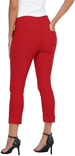 HDE Pull On Capri Pant for Women w/Pockets Elastic Waist Cropped Work Pant