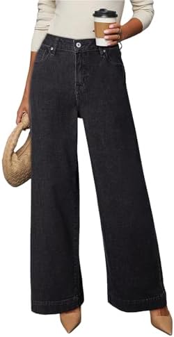 Dokotoo Women's Casual High Waisted Jeans Stretch Wide Leg Loose Denim Pant