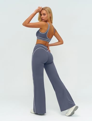 ABOCIW Two Piece Workout Sets for Women Racerback Tank Top Matching High Waist Wide Leg Yoga Pants Pilates Outfits
