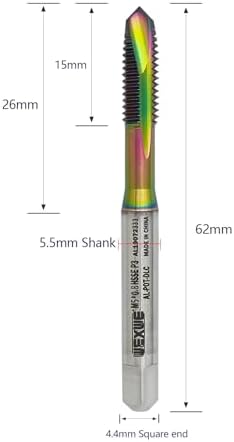 Tools M5 x 0.8 Spiral Point Threading Tap, Metric Machine Threading Tap High Speed Steel Cobalt(HSSCo) with DLC Coating, Round Shank with Square End， H2 Tolerance, 2pcs