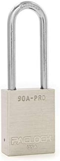 PACLOCK's 90A-PRO Padlock, 1/4" Diameter Hard. Steel Shackle, 2-1/2" Tall, High Performance 7-Pin Cylinder w/ 1 Key, Keyed Alike, Silver