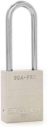 PACLOCK's 90A-PRO Padlock, 1/4" Diameter Hard. Steel Shackle, 2-1/2" Tall, High Performance 7-Pin Cylinder w/ 1 Key, Keyed Differently, Silver