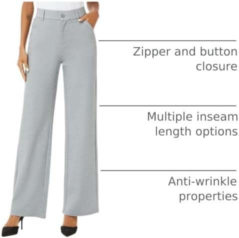 iChosy Womens High Waist Wide Straight Leg Trousers Casual Slacks Dress Pants with Pockets