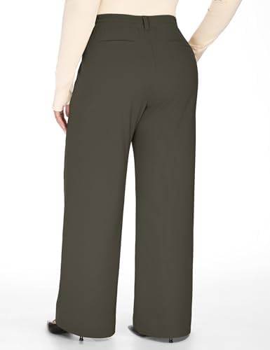 1X-5X Plus Size Wide Leg Dress Pants Women Pull On Stretchy Work Pants