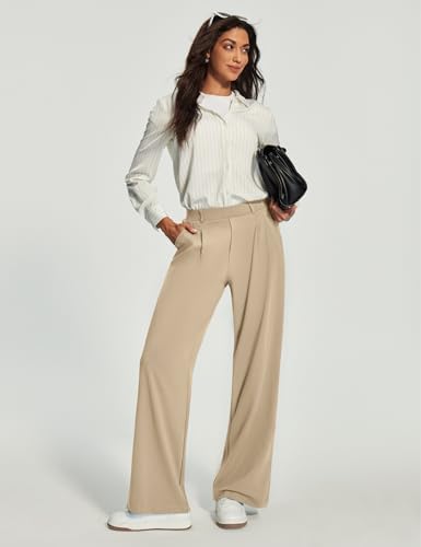 Heathyoga Womens Dress Pants Pull On Stretchy Work Pants Wide Leg Trousers
