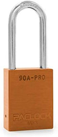 PACLOCK's 90A-PRO Padlock, 1/4" Diameter Hard. Steel Shackle, 2" Tall, High Performance 7-Pin Cylinder w/ 1 Key, Keyed Alike, Orange