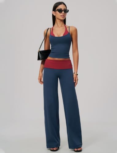 QBGJTD Womens Workout Sets Two Piece Striped Tank Top Wide Leg Yoga Pants Yoga Pilates Outfits
