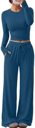 Trendy Queen Women's 2 Piece 2026 Fall Fashion Lounge Set with Pockets