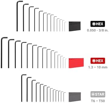 TEKTON Flat End Hex and Star L-Key Set, 41-Piece | KEY91003 | (0.050 - 3/8 in., 1.3 - 10 mm, T6 - T50), Manganese Phosphate Finish, Holder