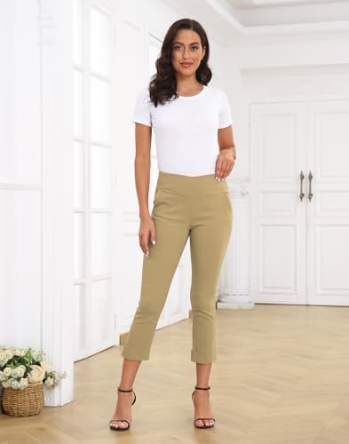 HDE Pull On Capri Pant for Women w/Pockets Elastic Waist Cropped Work Pant
