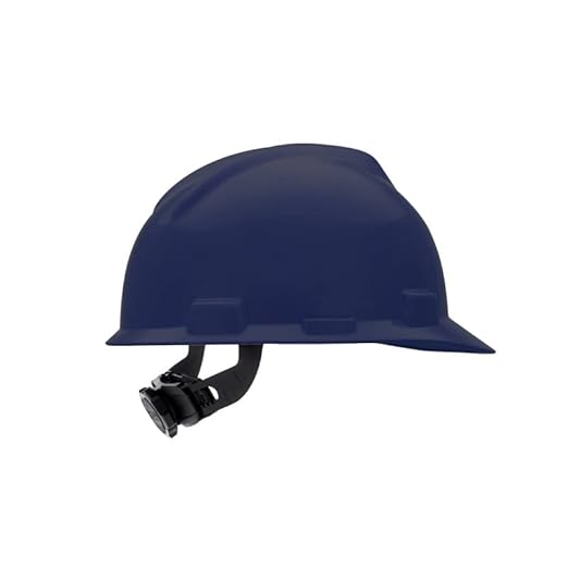 MSA 802972 V-Gard Cap Style Safety Hard Hat With Fas-Trac III Ratchet Suspension | Polyethylene Shell, Superior Impact Protection, Self Adjusting Crown Straps - Standard Size in Dark Blue