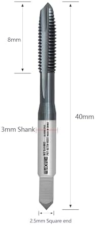 Tools M2 x 0.4 Spiral Point Threading Tap, Metric Machine Threading Tap High Speed Steel Cobalt(HSSCo) with AlTiN Coating, Round Shank with Square End， H2 Tolerance, 2pcs
