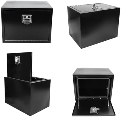 24 Inch Underbody Truck Box Steel Storage Tool Box,24 x 18 x 18 Tool Chest Organizer w/Lock and Keys For Pickup,Truck Bed, RV, Trailer,Heavy Duty Waterproof Black box