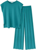 Ekouaer Lounge Sets for Women Two Piece Outfits Knit Cap Sleeve Tops Wide Leg Pleated Pants Casual Dressy Sweater Sets