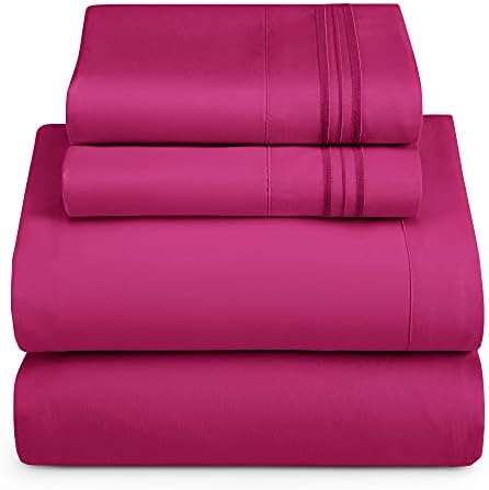 Hearth & Harbor King Size Sheets - 4 Piece Bed Sheet Set, Hotel Luxury Double Brushed Bed Sheets - Extra Soft Bedding Sheets & Pillowcases, King, Magenta