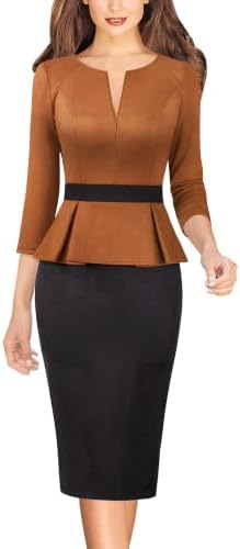 VFSHOW Womens Work Business Office Front Zipper Peplum Church Sheath Dress