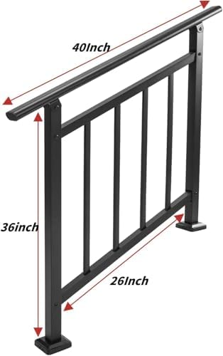 Hand Rails for Outdoor Steps，Stair Handrail & Indoor Stair Railing Kit，Railings for Outdoor Steps for Fence & Outdoor Steps (2, Black-with Balusters, 3 Step)