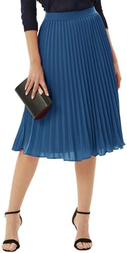 GRACE KARIN Pleated Midi Skirt for Women Chiffon A-Line Outfits