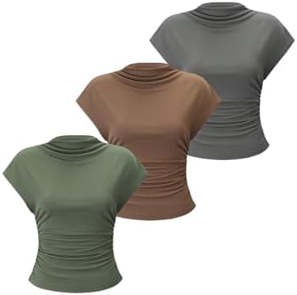 OYOANGLE Women's 3 Pack Business Casual Outfits Mock Neck Ribbed Tank Tops