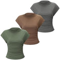 OYOANGLE Women's 3 Pack Business Casual Outfits Mock Neck Ribbed Tank Tops