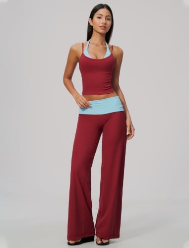 QBGJTD Womens Workout Sets Two Piece Striped Tank Top Wide Leg Yoga Pants Yoga Pilates Outfits