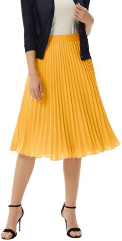 GRACE KARIN Pleated Midi Skirt for Women Chiffon A-Line Outfits