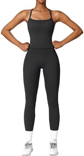QBGJTD Womens Workout Sets Two Piece Cross Back Tank Top Matching High Waist Leggings Sets Gym Outfits Work Out Clothes
