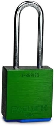 PACLOCK's 1-Series Padlock, UCS, 1/4" Diameter Hard. Stainless Steel Shackle, 2-1/2" Tall, High Performance 6-Pin Cylinder, Keyed Differently w/ 2 Keys, Green