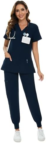 COZYFIT Scrubs for Women Set - Stretch V-Neck & Jogger Pant with 9 Pockets