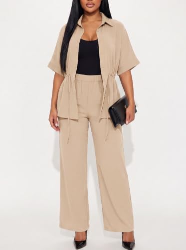 Two Piece Sets for Women Dressy Shirt Top Flared Pants Business Pantsuits