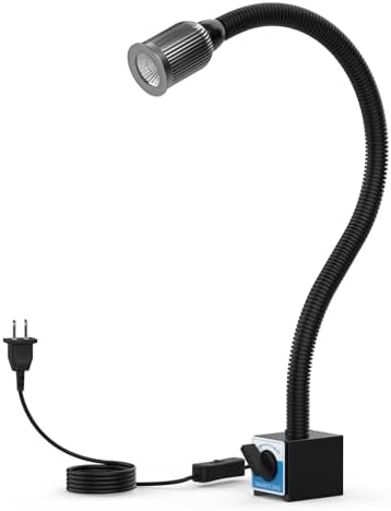 Magnetic Light, 1200 Lumen 120v Flexible Gooseneck Work Light with Adjustable Magnetic Base for CNC Milling Drill Press Sewing Machine Industrial Lighting, 12W