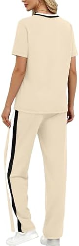 WIHOLL 2 Piece Lounge Sets for Women Matching Set Summer Outfits Short Sleeve Tops Wide Leg Pants with Pockets