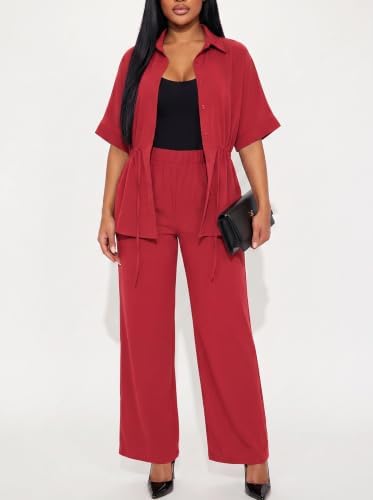 Two Piece Sets for Women Dressy Shirt Top Flared Pants Business Pantsuits