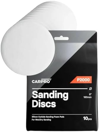 CARPRO Sanding Discs - Silicon Carbide Sanding Foam Pads, Remove Paint Defects While Keeping OEM Appearance, Wet or Dry Sanding - P2000 - (6" Pack of 10)