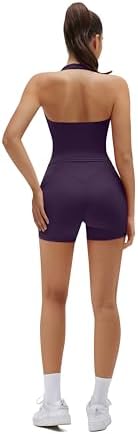 SUUKSESS Women 2 Piece Workout Sets Halter Neck Yoga Tops Gym Biker Shorts