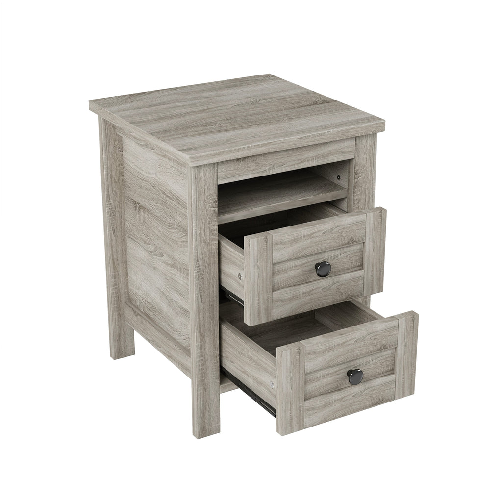 3-Pieces Bedroom Set Queen Size Farmhouse Platform Bed with Storage Headboard and Charging Station