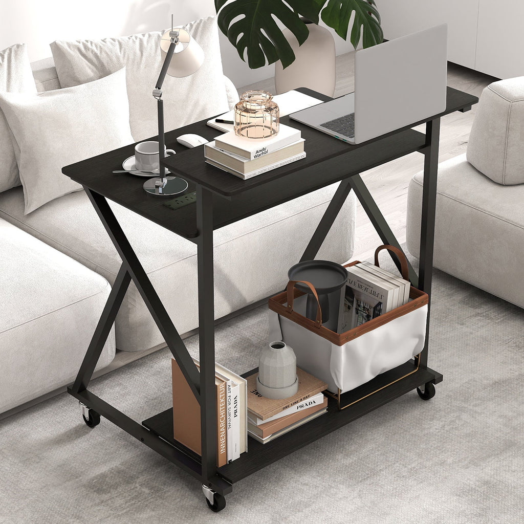 32 Inch Rolling Computer Desk for Small Spaces with Power Outlets