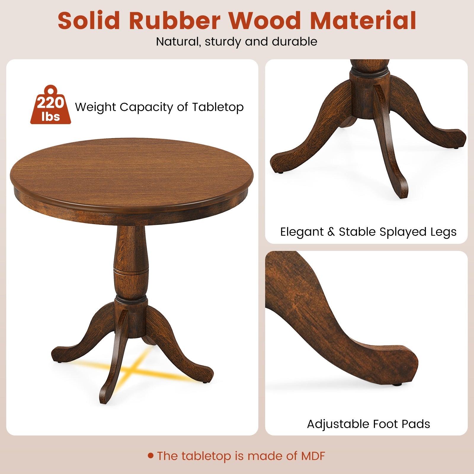 32 Inch Wooden Round Pub Pedestal Side Table